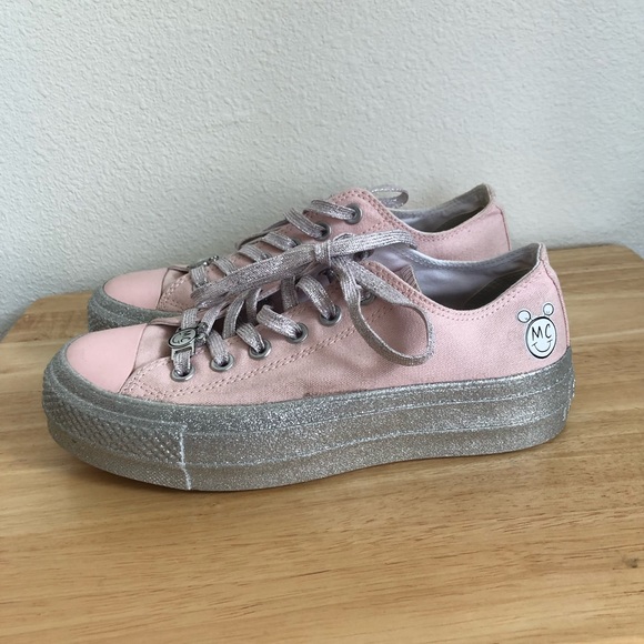 converse x miley cyrus lift pink glitter shoes